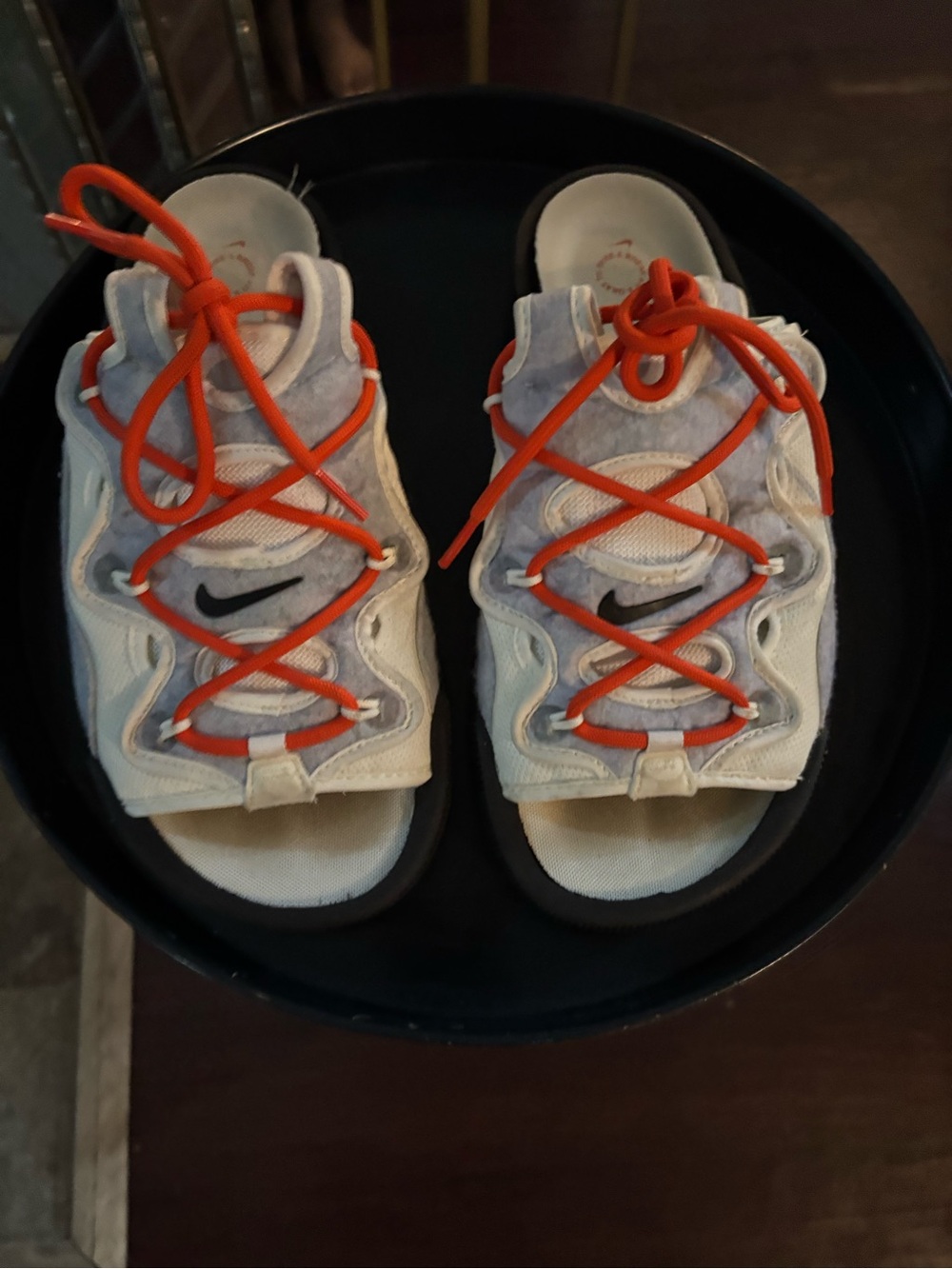 Nike Kids White Sandals with Bright Orange Laces